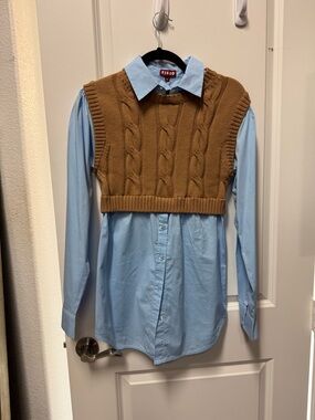 STAUD Light Blue Collared Shirt and Sweater